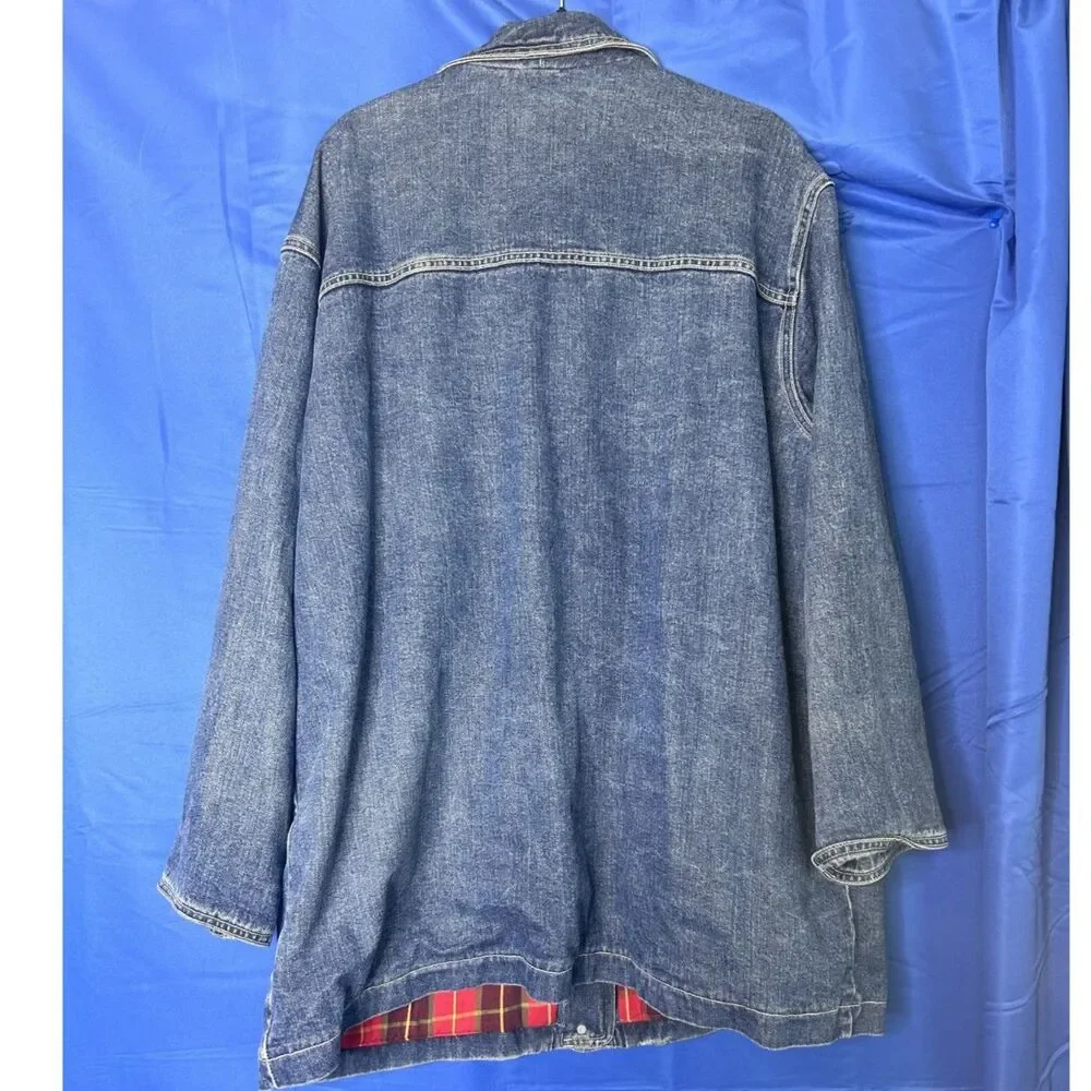 Vtg‎ Jones New York Womens Denim Chore Jacket 2X Classic Barn Plaid Cotton Dark